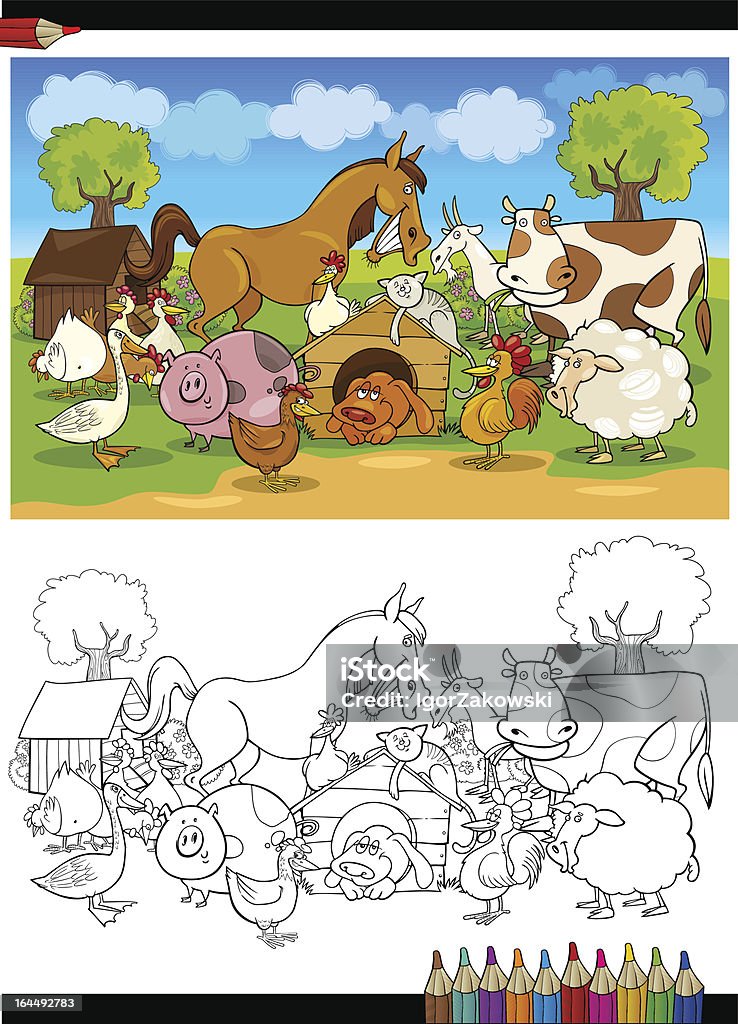 Farm and Livestock Animals for Coloring Coloring Book or Page Cartoon Illustration of Funny Farm and Livestock Animals for Children Education Coloring stock vector