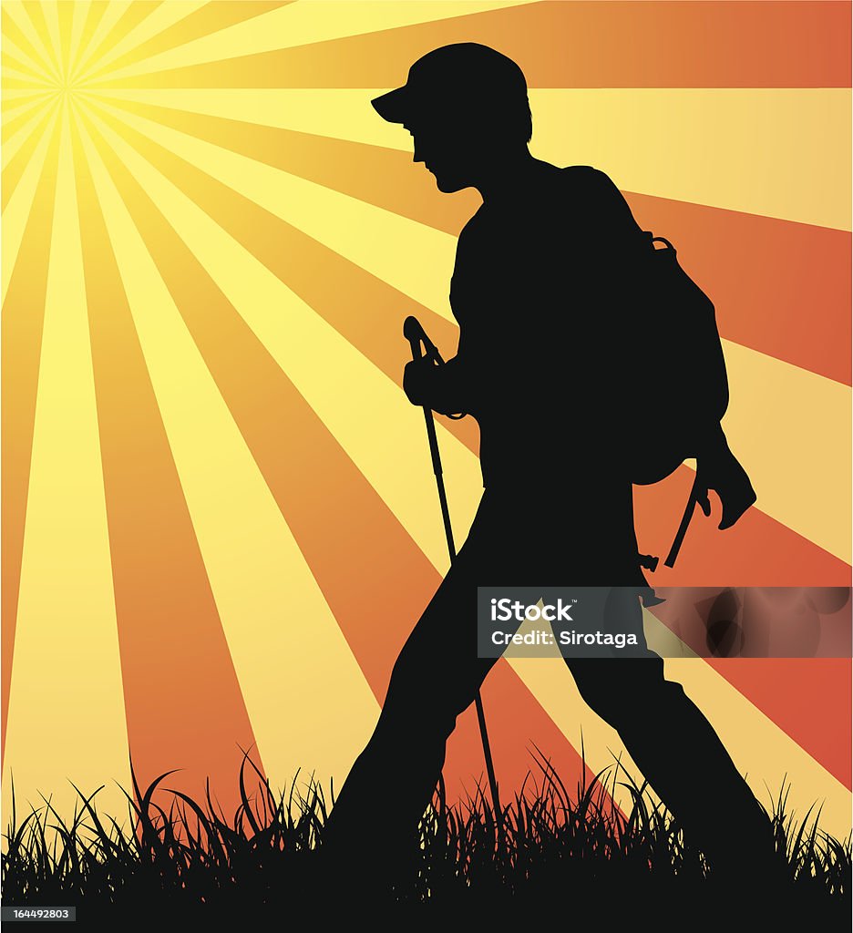 Hiker (backpacker) silhouette walking. Hiker (backpacker) silhouette walking all day long. Activity stock vector