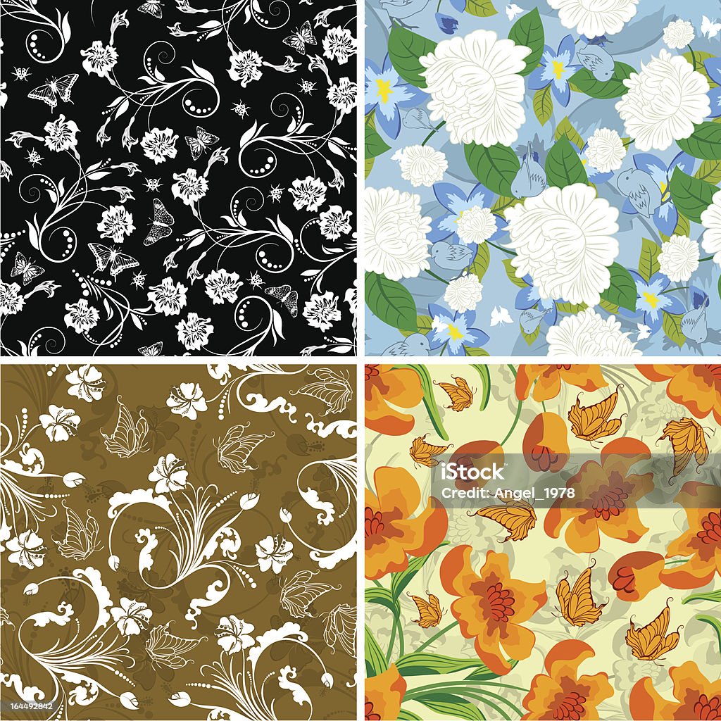 Conjunto de padrão sem costura floral - Vetor de Abstrato royalty-free
