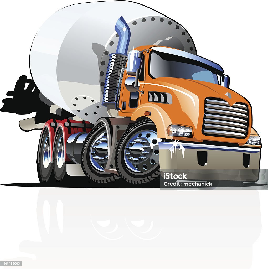 Cartoon Concrete Mixer Truck "Vector Cartoon Mixer Truck Available CDR-12, EPS-10, and AI-CS4 vector formats separated by groups and layers with transparency effects for one-click repaint option" Cement Mixer stock vector