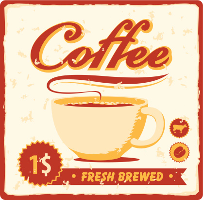 banner with coffee cup in retro style