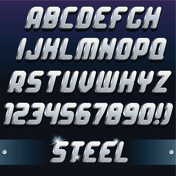Vector Metal Alphabet Polished Metallic Letters and Numbers. Vector Set number magnet stock illustrations