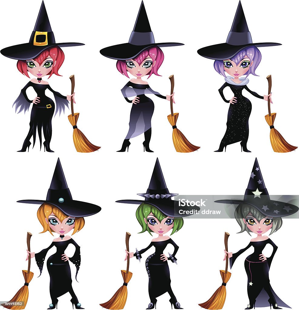 Set of funny witches. Set of funny witches. Cartoon and vector isolated characters. Adult stock vector