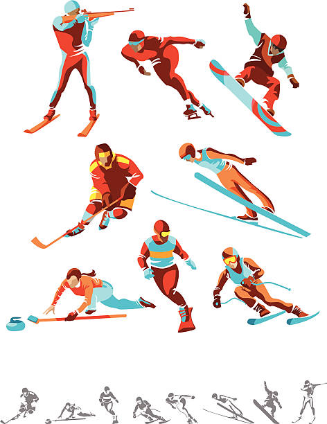 bildbanksillustrationer, clip art samt tecknat material och ikoner med various color and monotone winter sport icons - skidskytte tavla
