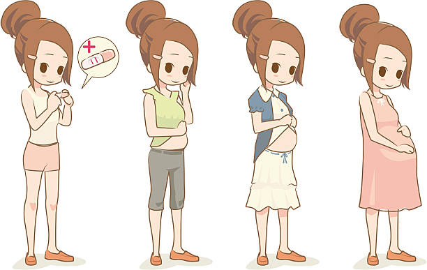 illustrazioni stock, clip art, cartoni animati e icone di tendenza di mamma incinta in diversi trimesters. - shorts