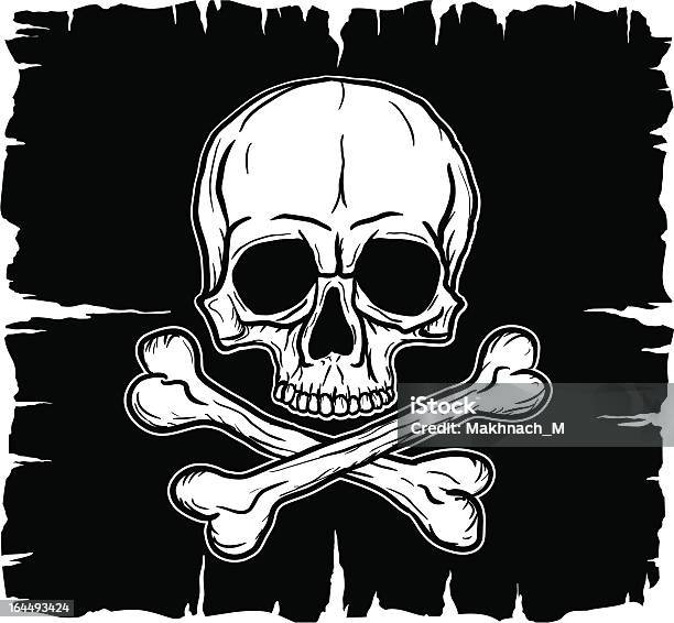 Skull And Crossbones Over Black Flag Stock Illustration - Download Image Now - Cartoon, Danger, Dead