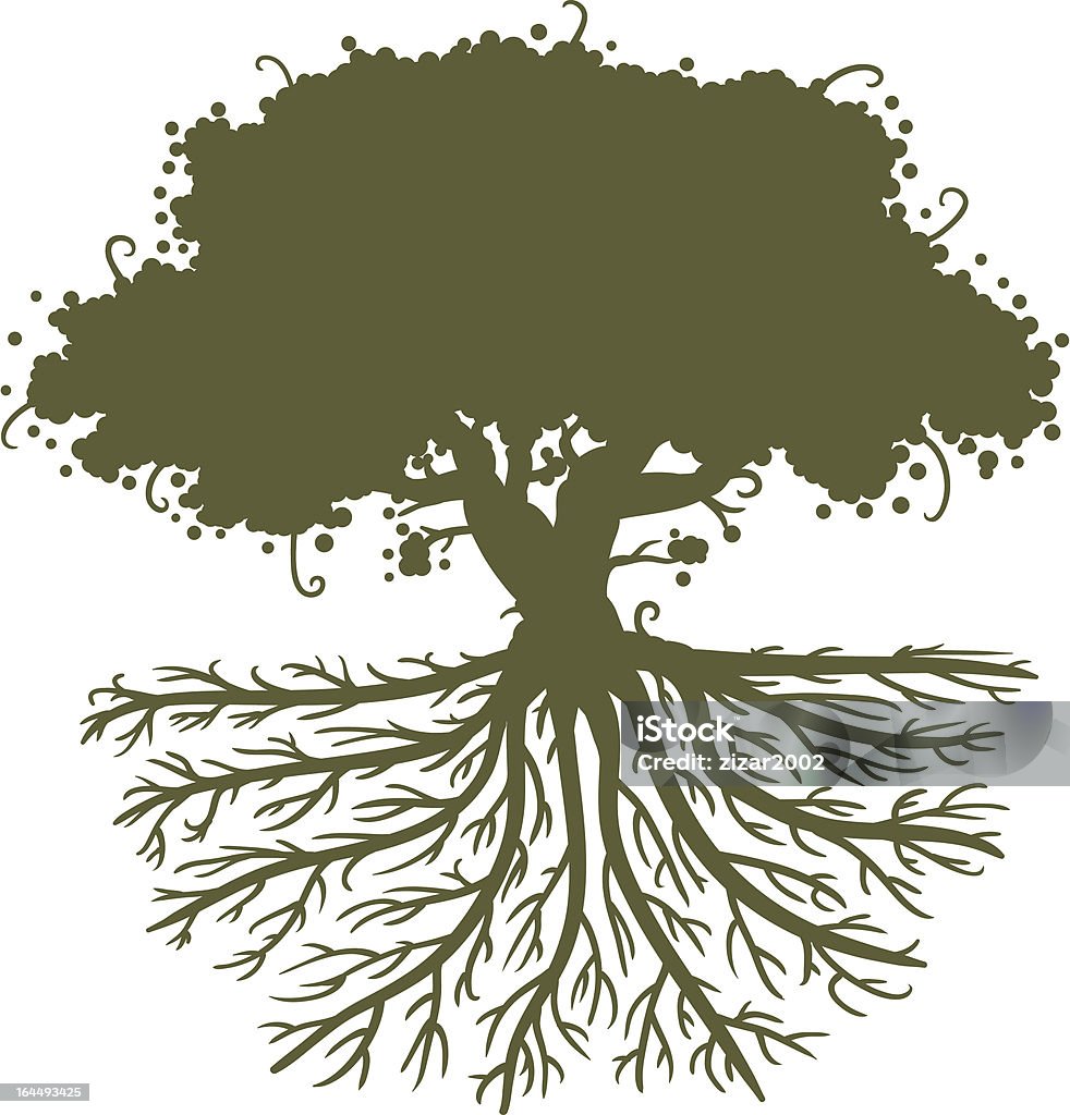 tree roots silhouette silhouette of a big oak tree with deep roots Root stock vector
