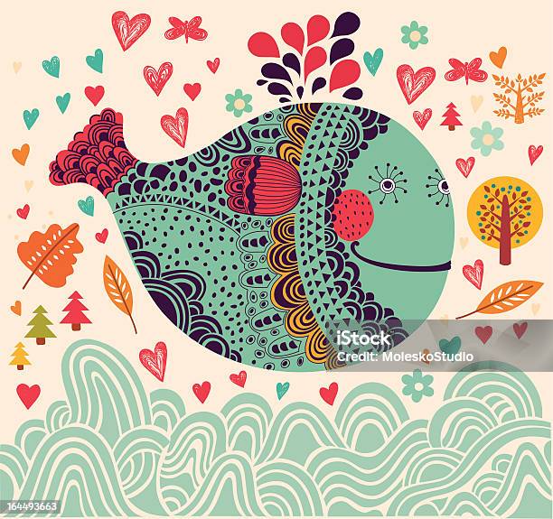 Cartoon Illustration With Whale Stock Illustration - Download Image Now - Animal, Animal Markings, Animal Wildlife