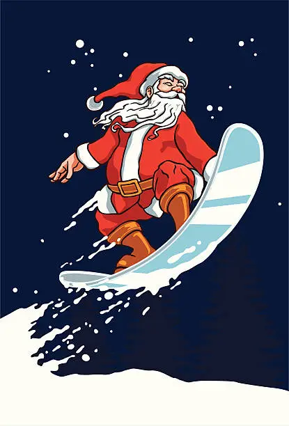 Vector illustration of Snowboarder Santa