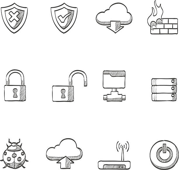 Sketch Icons - Computer Network Computer network icon series in sketch. EPS 10. AI, PDF & transparent PNG of each icon included.  symbol icon set business downloading stock illustrations