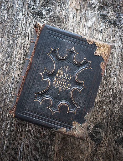 Old Large Worn Bible On White Background. Old vintage book