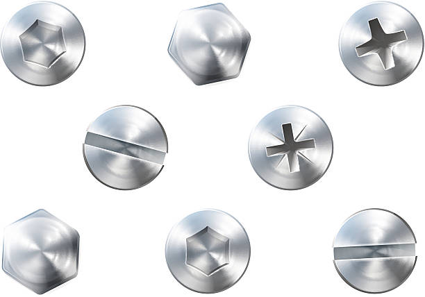 나사, 볼트 - metal metallic isolated screw stock illustrations