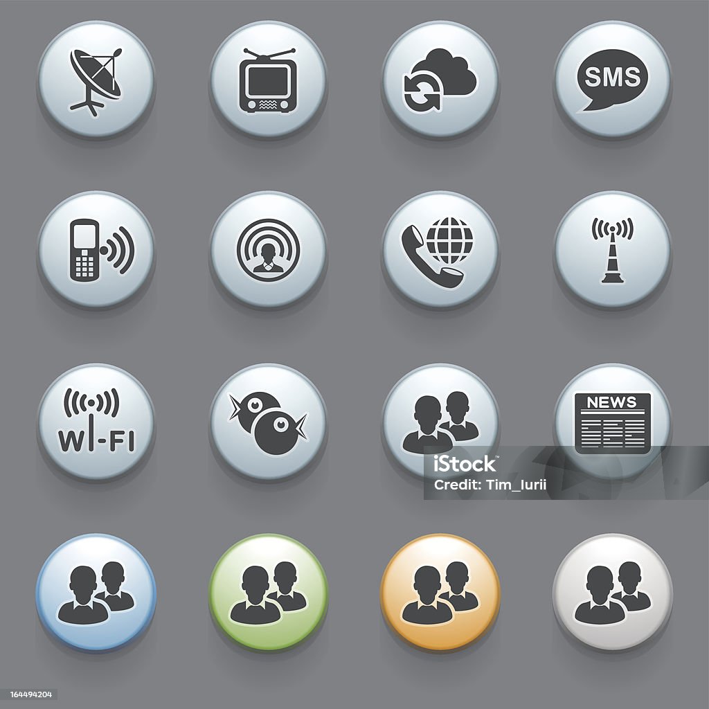 Icônes de Communication avec boutons de couleur sur fond gris. Set 1. - clipart vectoriel de Adulte libre de droits