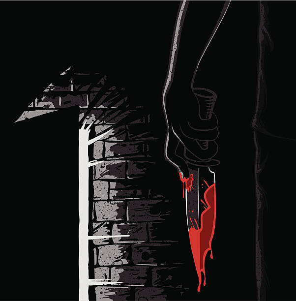 Murderer with a bloody knife in noir style vector art illustration