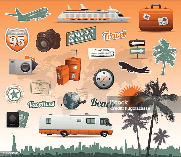 Travel Elements Stock Illustration - Download Image Now - Motor Home, Camping, White Background