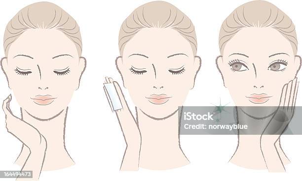 Doce Mulher Bonita Aplicando Loção Facial No Rosto - Arte vetorial de stock e mais imagens de Desenhar - Desenhar, Desenho, Ilustração