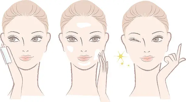 Vector illustration of Beautiful woman applying skincare lotion, cream on the  face