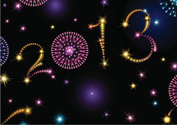 Happy New Year 2013! Vector holiday background with many stars and fireworks on night dark sky.  Figure 2013 like fireworks stars. File includes high res jpg. 2013 stock illustrations