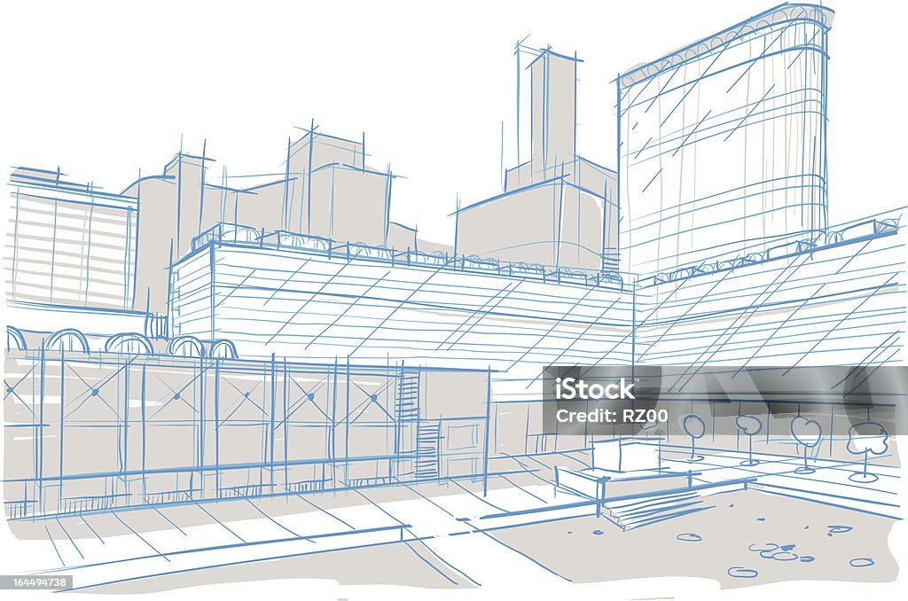 Architectural sketch. Square. street. Vector image. Illustration consist of 3 different layers. It's helps for editting. Blueprint stock vector