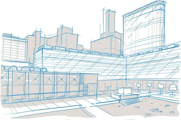 Vector illustration of Architectural sketch. Square. street.