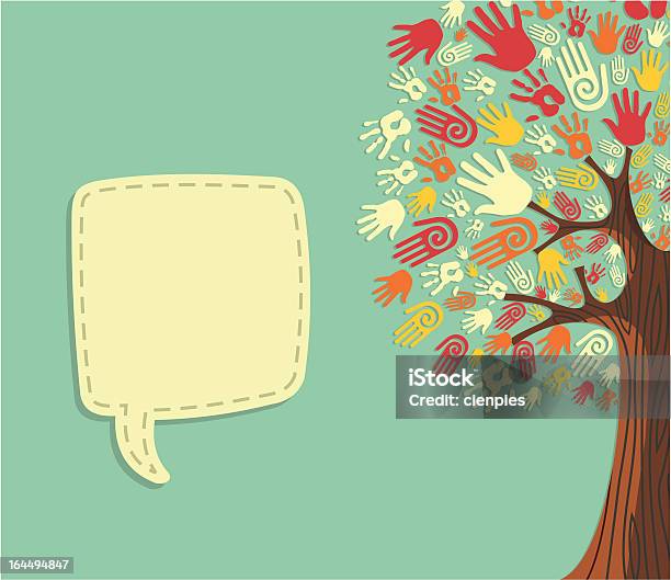 다양성 나무 손을 일러스트 축하글 카드 갈색에 대한 스톡 벡터 아트 및 기타 이미지 - 갈색, 개념과 주제, 개체 그룹