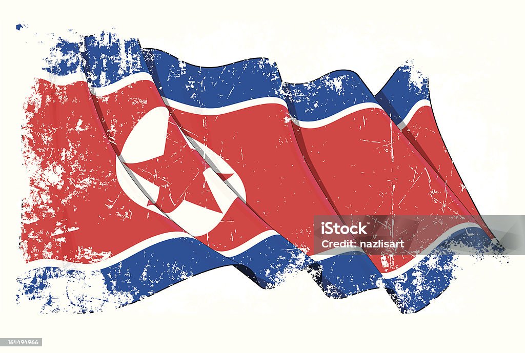 North Korea Flag Grunge "Waving North Korean flag under a grunge texture layer,EPS v.10 File and a 6.8 x 4.4 kpxl  with clipping path Preview JPG. Transparency is used on the shading layers" Asia stock vector