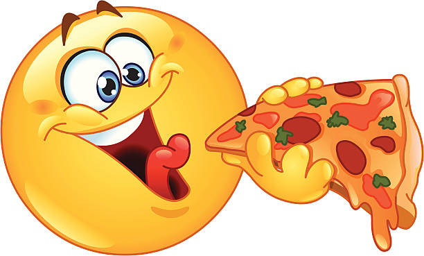 emotikon jedzenie pizzy - eating food biting pizza stock illustrations
