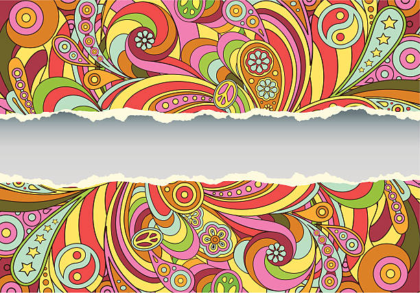 Colorful retro psychedelic illustrated background vector art illustration