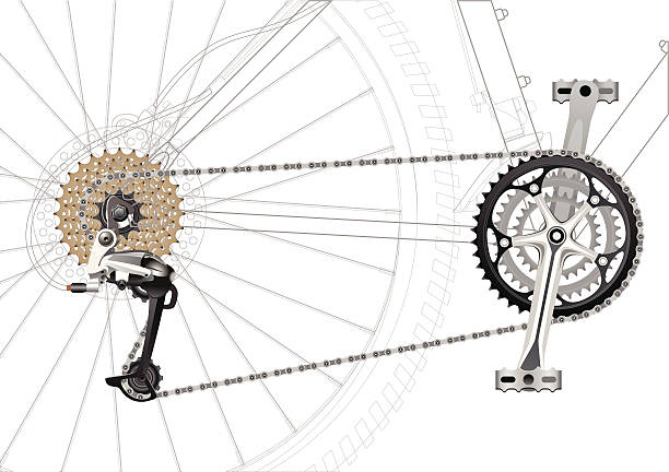 mountainbike-kette drive - bicycle chain bicycle gear chain gear stock-grafiken, -clipart, -cartoons und -symbole