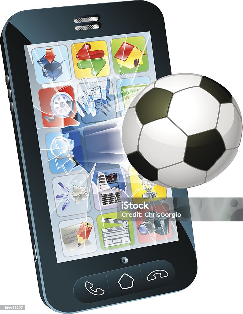 Pelota de fútbol flying de teléfono celular - arte vectorial de Aplicación para móviles libre de derechos
