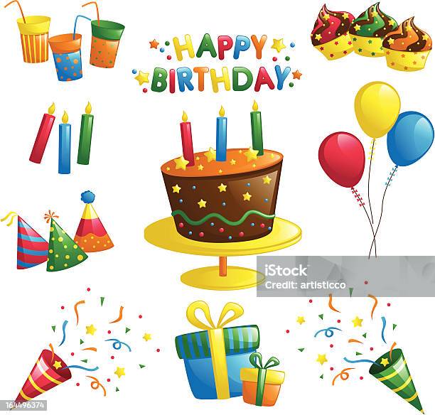 Different Colorful Birthday Illustrations Stock Illustration - Download Image Now - Birthday, Birthday Cake, Birthday Present