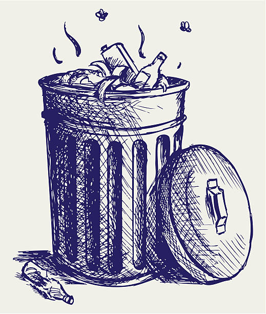 Trash bin full of garbage vector art illustration