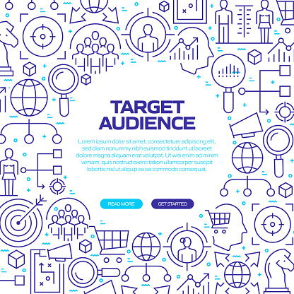 TARGET AUDIENCE Web Banner with Linear Icons, Trendy Linear Style Vector