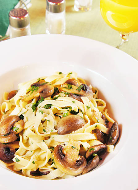 istock Tagliatelle pasta with mushrooms on a white plate 164499078