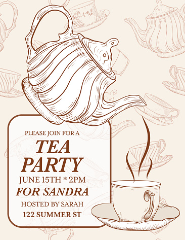 Tea Party Invitation Template. Text is on its own layer for easier editing.