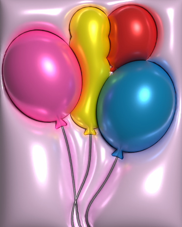 Balloons on a rope on a pink background, 3D rendering illustration