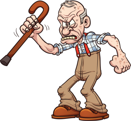 Grumpy old man. Vector clip art illustration with simple gradients. All in a single layer.