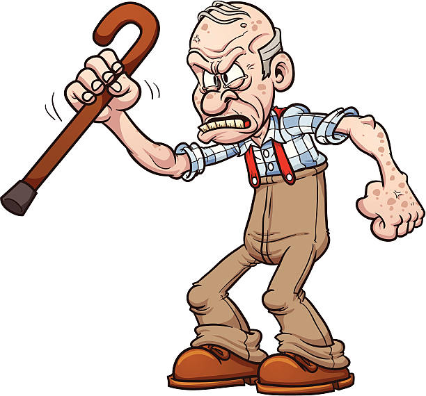 Grumpy old man vector art illustration