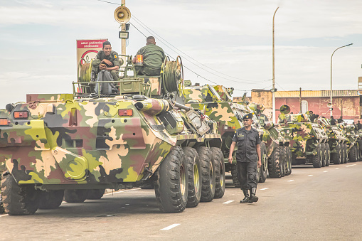 Colombo, Sri Lanka. 02nd February 2023. preparation for military parade on 75th independence day. Many people, cars, weapons