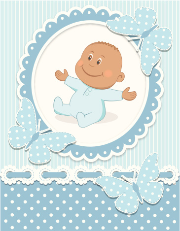 Smiling African baby boy in a blue frame. Editable vector illustration. EPS 10