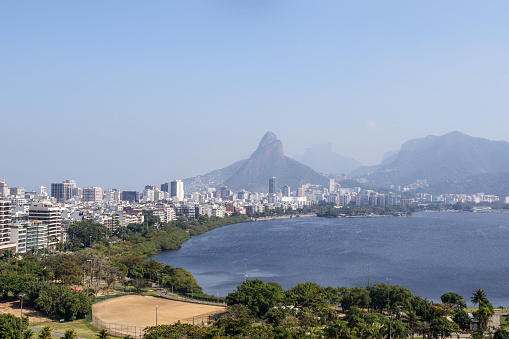 View of the Rodrigo de Freitas lagoon in Rio de Janeiro Brazil.