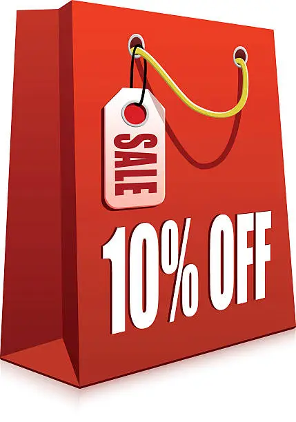 Vector illustration of 10% Discount Shopping Bag