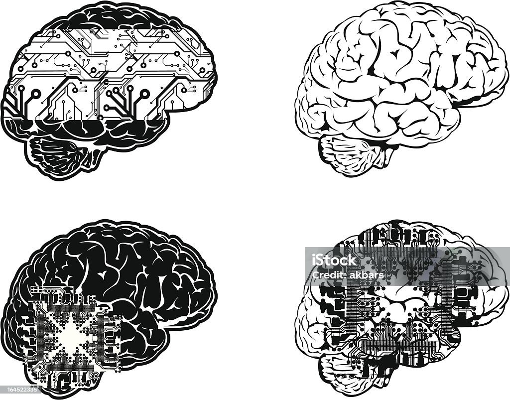 一連の 4 つの色の電子脳サイドの眺めをご覧いただけます。 - つながりのロイヤリティフリーベクトルアート