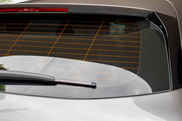 istock Back view of gray car window for sticker mockup 1645228021