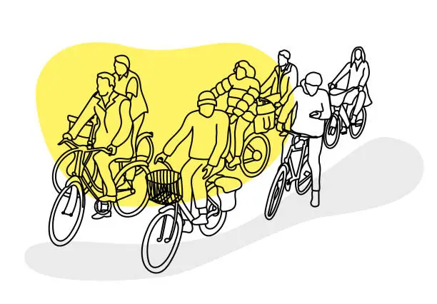Vector illustration of Los Angeles Cyclists Crowd Yellow