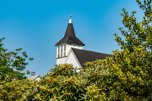 Close-up photo of a church steeple and towers of a lovely St. Joseph Chapel, Novi Dvori complex in Zapresic, Croatia