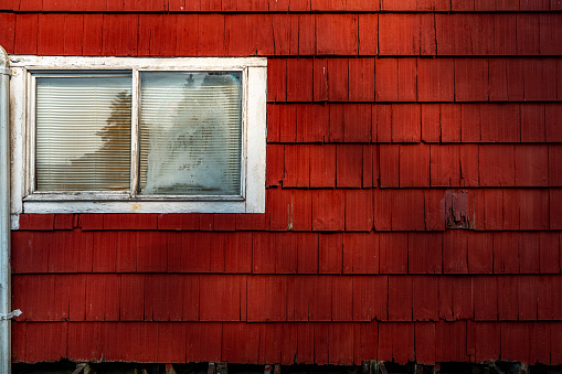 Shadows of tree branches on door of restored antique house