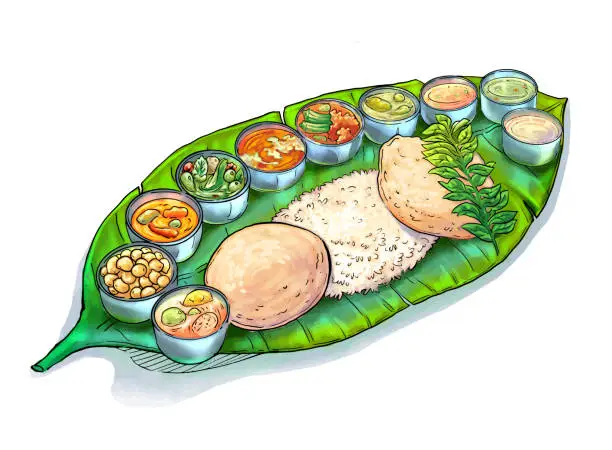 Vector illustration of Banana leaf rice