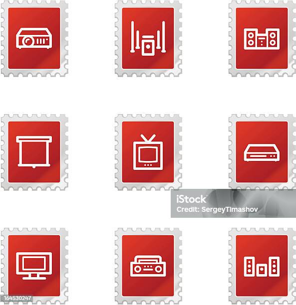 Аудио И Видео Иконок Красная Печать Series — стоковая векторная графика и другие изображения на тему DVD-диск - DVD-диск, Бумбокс, Веб-страница