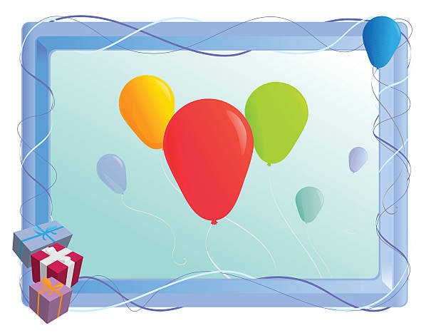 Decorative frame with presents and a balloon vector art illustration